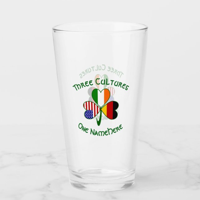 German Irish USA Flags Shamrock Personalized Glass (Front)