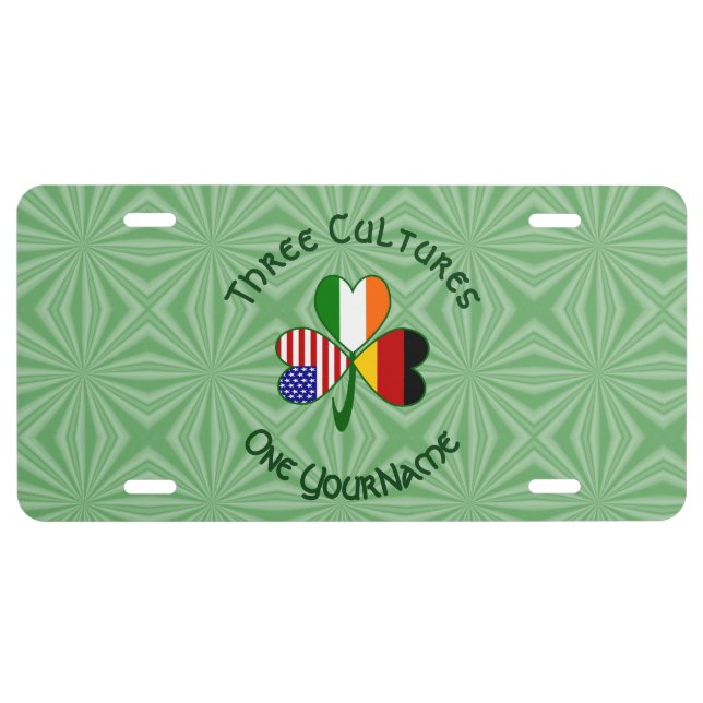 German Irish USA Flags Shamrock Personalized  License Plate (Front)