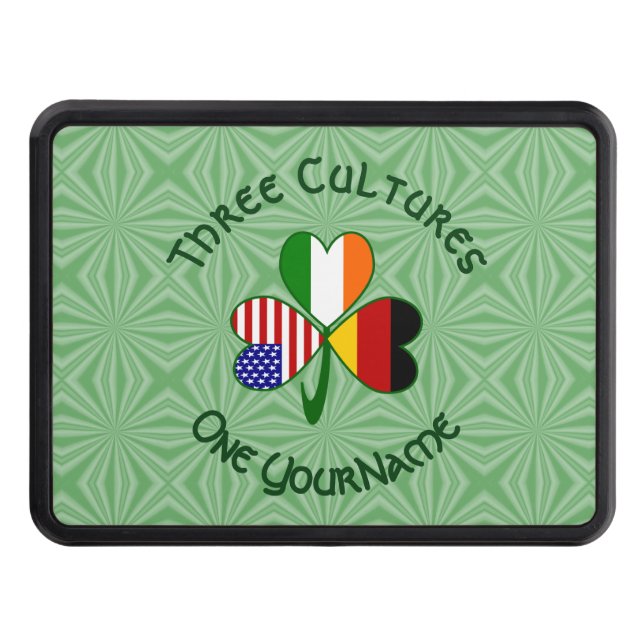 German Irish USA Shamrock Flag Personalized  Hitch Cover (Front)