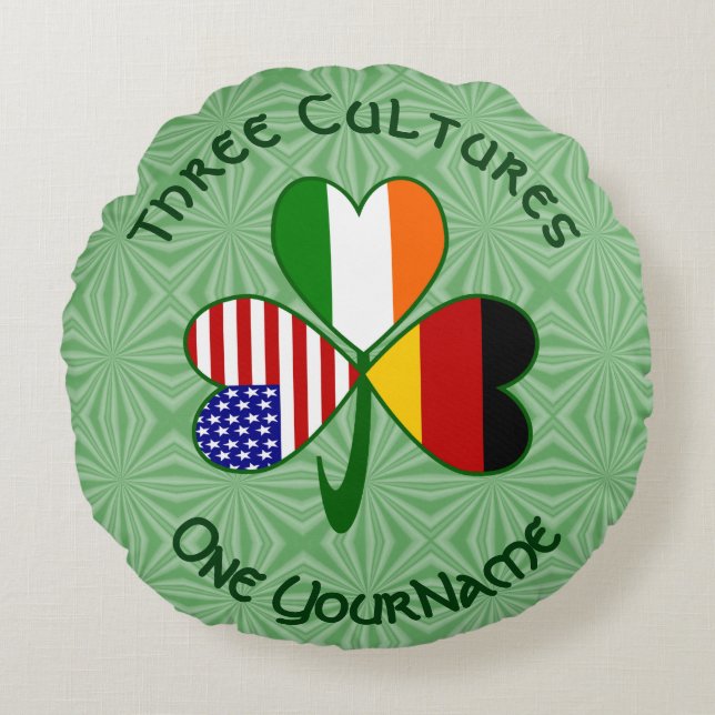 German Irish USA Shamrock Flag Personalized Text  Round Pillow (Front)