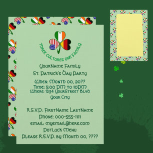 German Irish USA Shamrock St Patrick's Day Party Invitation