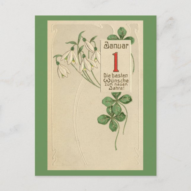 German Jugendstil Happy New Year Holiday Postcard (Front)