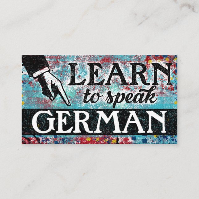 German Language Lessons Business Cards - Blue Red (Front)