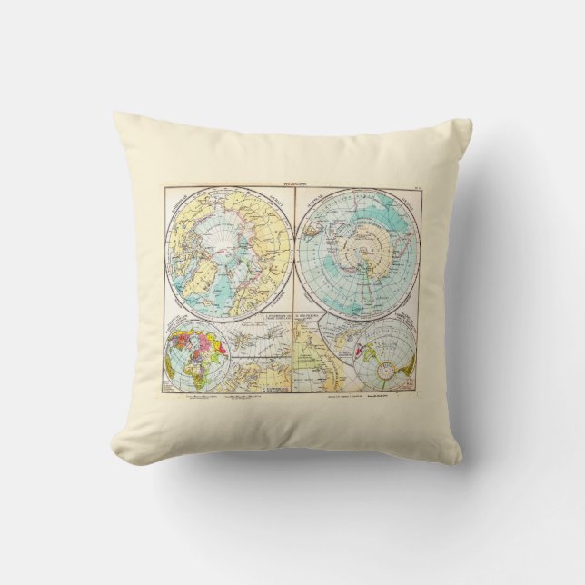 German-Language Polar Map Throw Pillow (Front)