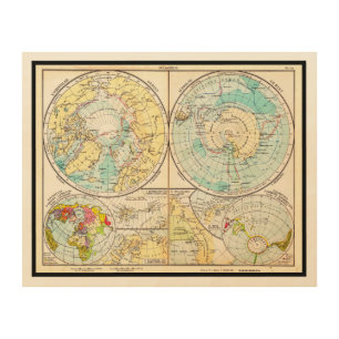German-Language Polar Map Wood Wall Art