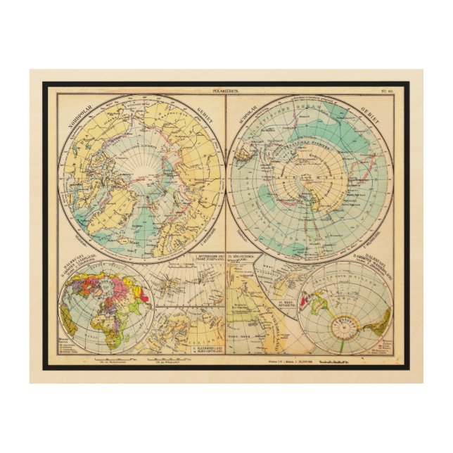 German-Language Polar Map Wood Wall Art (Front)