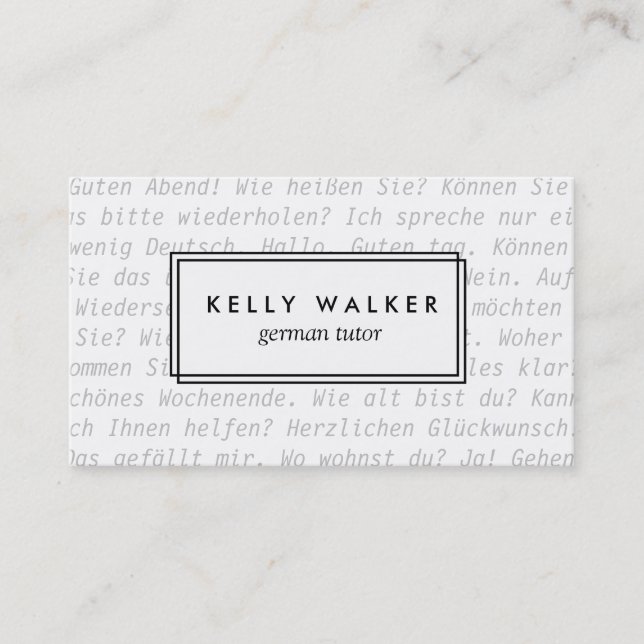 German language typography business card (Front)