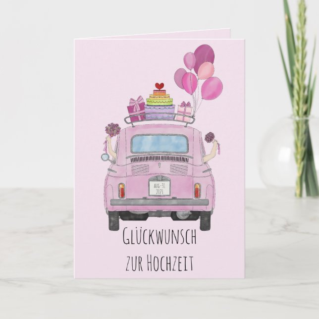 German  lesbian couple wedding Day Fiat 500 Card (Front)