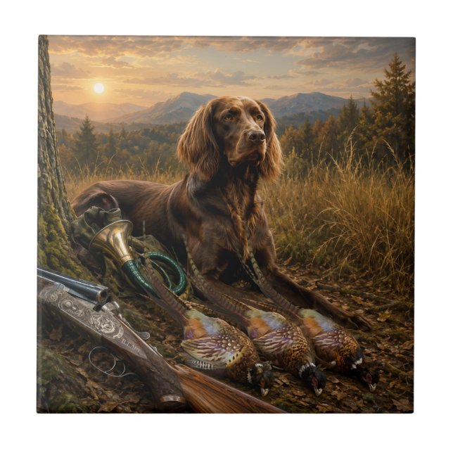 German Longhaired Pointer Hunting Companion Ceramic Tile (Front)