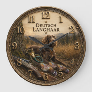 German Longhaired Pointer Hunting Companion Large Clock