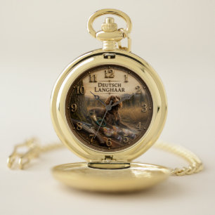 German Longhaired Pointer Hunting Companion Pocket Watch
