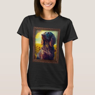 German Longhaired Pointer Painting Sunflower Flowe T-Shirt