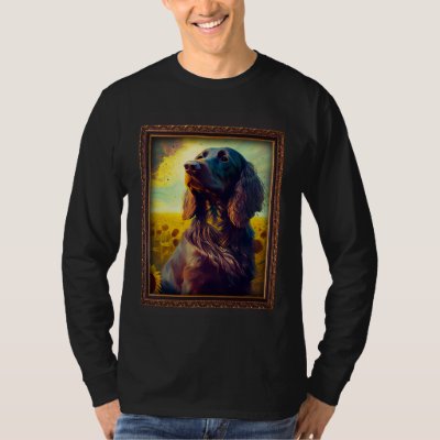 German Longhaired Pointer Painting Sunflower Flowe T-Shirt