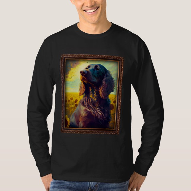 German Longhaired Pointer Painting Sunflower Flowe T-Shirt (Front)