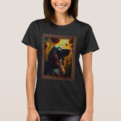 German Longhaired Pointer Painting Sunflower Flowe T-Shirt