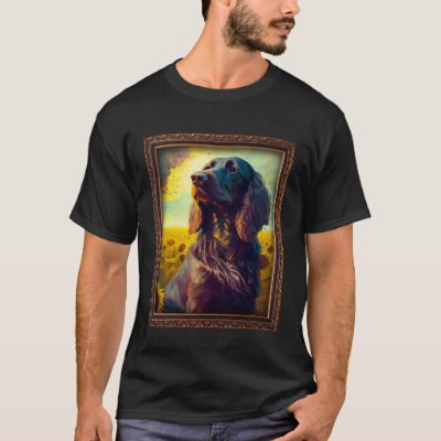 German Longhaired Pointer Painting Sunflower Flowe T-Shirt