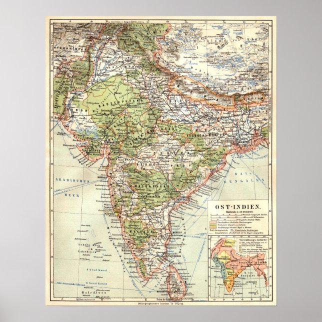 German Map of India Poster (Front)