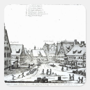 German Market town, 1704 Square Sticker