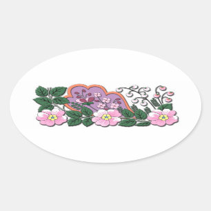 German medieval flowers ornament oval sticker