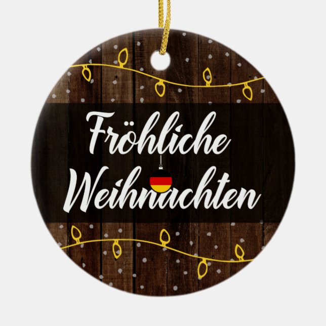 German Merry Christmas, Fröhliche Weihnachten Ceramic Ornament (Front)