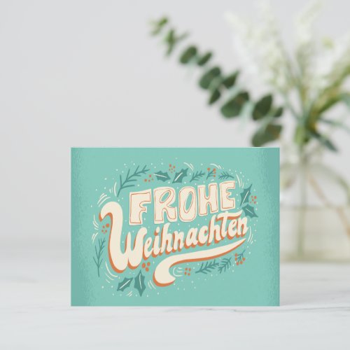 GERMAN MERRY CHRISTMAS LETTERING FROHE WEIHNACHTEN HOLIDAY POSTCARD