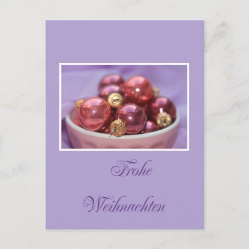 german merry christmas lila   pink ornaments holiday postcard