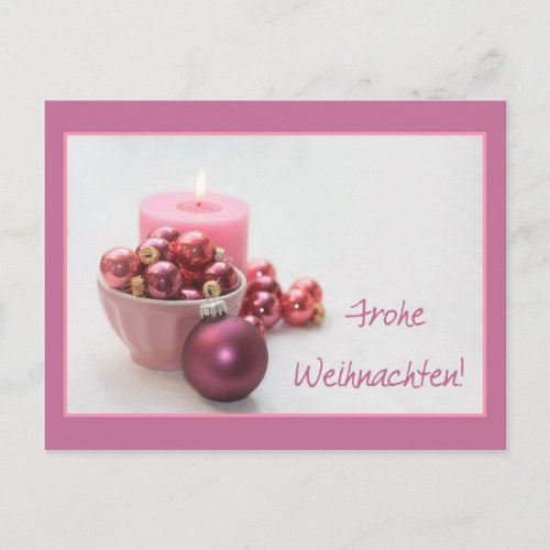german merry christmas  pink ornaments christmas holiday postcard