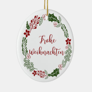 German Merry Christmas Wreath, Frohe Weihnachten Ceramic Ornament