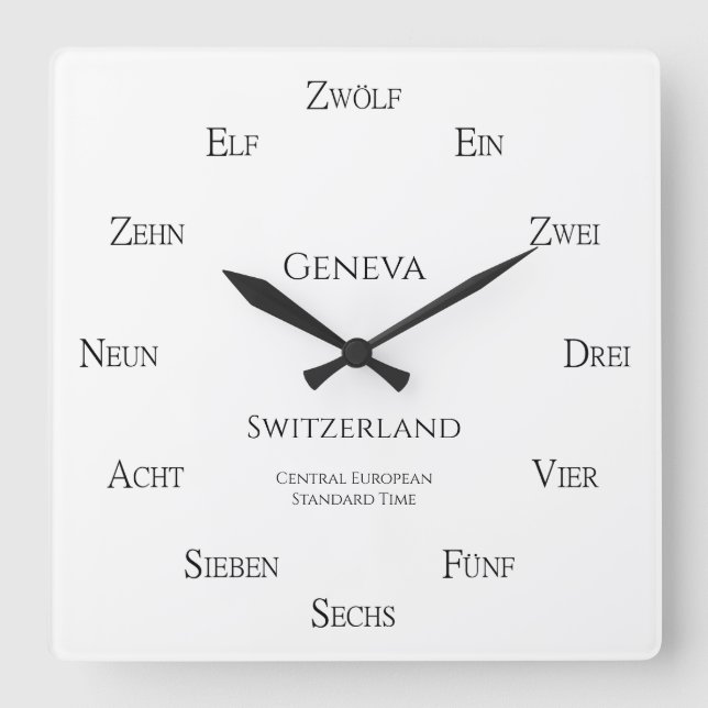 German Numbers Custom Places and Local Time Square Wall Clock (Front)