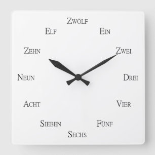 German Numbers Language Learning Personalizable Square Wall Clock
