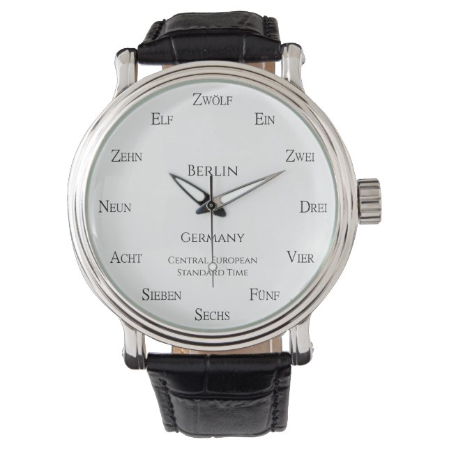 German Numbers Personalized City Country Time Zone Watch (Front)