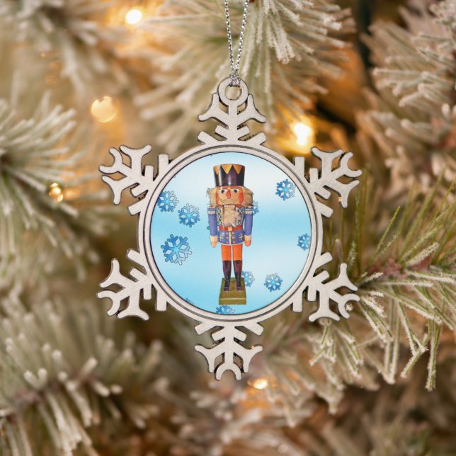 German Nutcracker Snowflake Pewter Christmas Ornament (Tree)