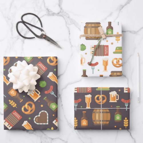 German Oktoberfest Wrapping Paper Set of 3