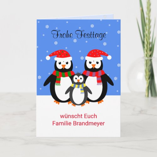 German penguins happy holidays editable text holiday card
