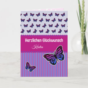 German pink and lilac butterfly custom text card