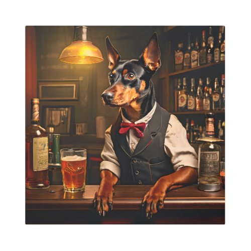 German Pinscher Bartender at a Pub Vintage Metal Print