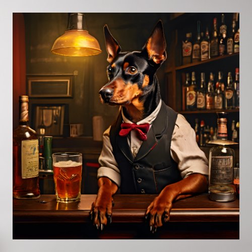 German Pinscher Bartender at a Pub Vintage Poster