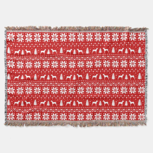 German Pinscher Dog Silhouettes Christmas Holiday Throw Blanket (Front)