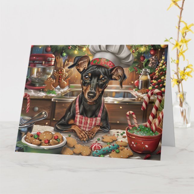 German Pinscher Holiday Baking: Festive Christmas Card (Yellow Flower)