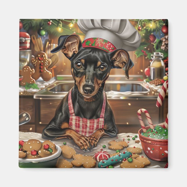 German Pinscher Holiday Baking: Festive Christmas Magnet (Front)