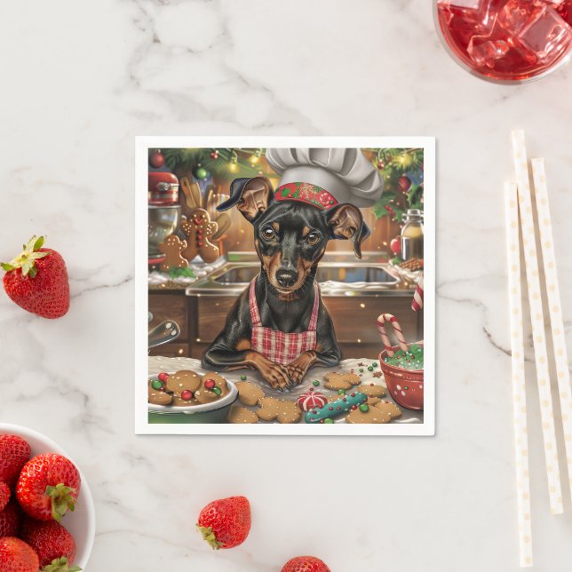 German Pinscher Holiday Baking: Festive Christmas Napkins (Insitu)