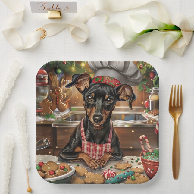 German Pinscher Holiday Baking: Festive Christmas Paper Plates (Wedding)