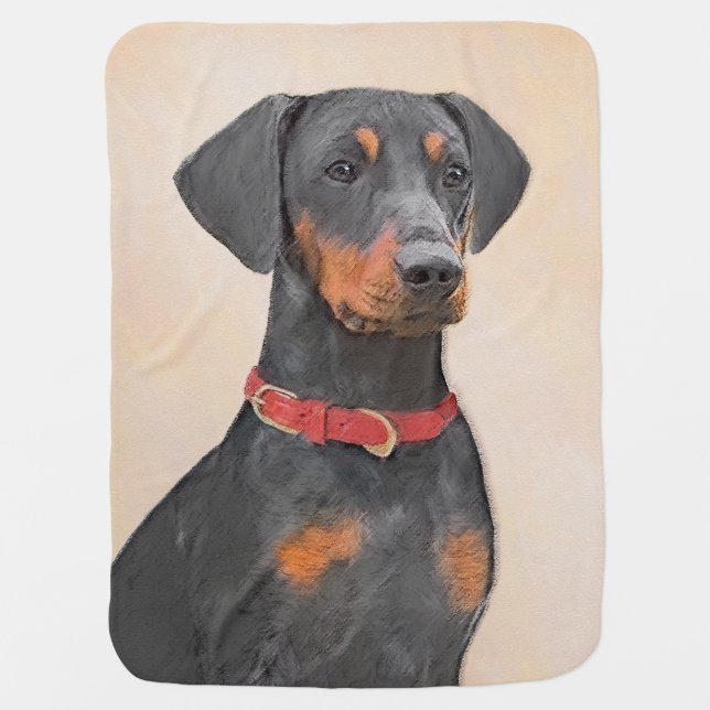 German Pinscher Painting Original Animal Art Baby Blanket (Front)