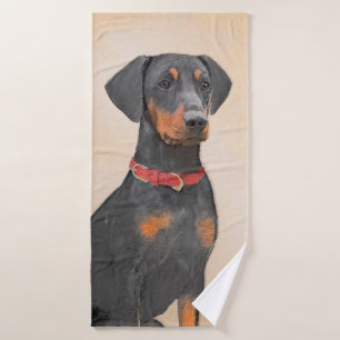 German Pinscher Painting Original Animal Art Bath Towel Set