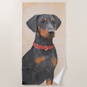 German Pinscher Painting Original Animal Art Beach Towel