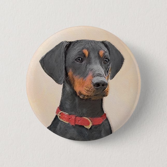 German Pinscher Painting Original Animal Art Button (Front)