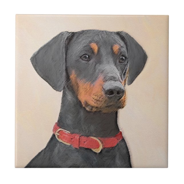 German Pinscher Painting Original Animal Art Ceramic Tile (Front)