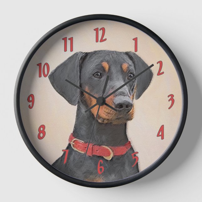 German Pinscher Painting Original Animal Art Clock (Front)