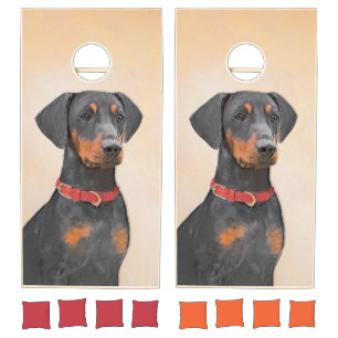 German Pinscher Painting Original Animal Art Cornhole Set