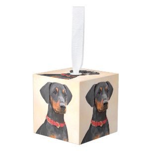 German Pinscher Painting Original Animal Art Cube Ornament